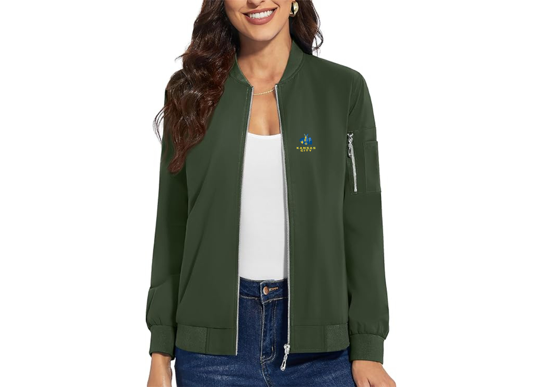 Women's UMKC Kangaroos Premium Bomber Jacket with Polished Detailing and Functional Sleeve Pocket Modern Luxury Outerwear