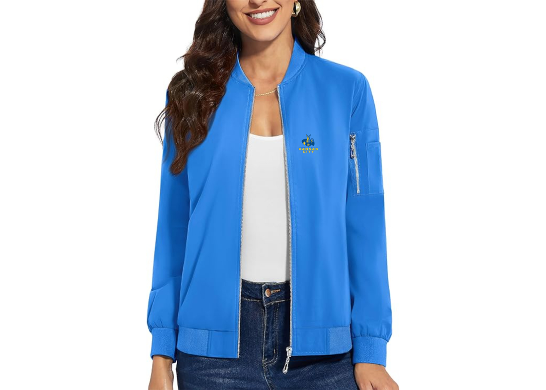 Women's UMKC Kangaroos Premium Bomber Jacket with Polished Detailing and Functional Sleeve Pocket Modern Luxury Outerwear