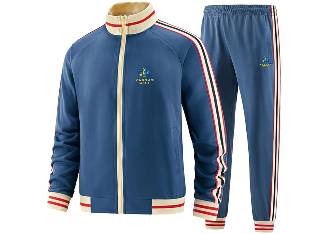 Men's UMKC Kangaroos Two Piece Designer Tracksuit with Bold Striped Accents and Zippered Front Elevated Athletic Wear