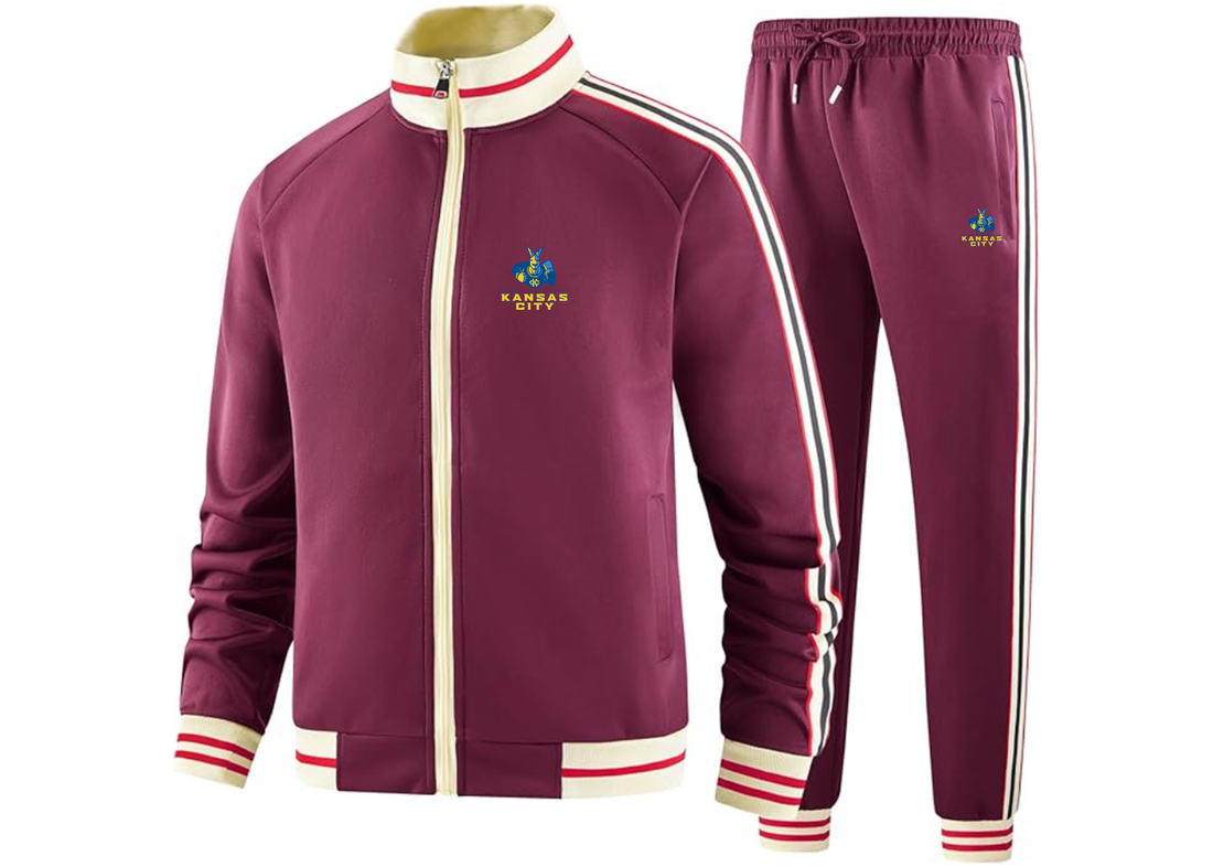 Men's UMKC Kangaroos Two Piece Designer Tracksuit with Bold Striped Accents and Zippered Front Elevated Athletic Wear