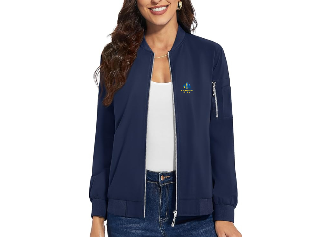 Women's UMKC Kangaroos Premium Bomber Jacket with Polished Detailing and Functional Sleeve Pocket Modern Luxury Outerwear