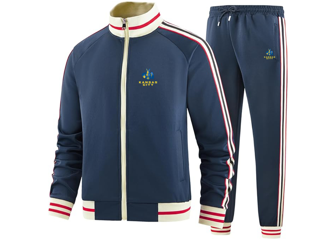 Men's UMKC Kangaroos Two Piece Designer Tracksuit with Bold Striped Accents and Zippered Front Elevated Athletic Wear