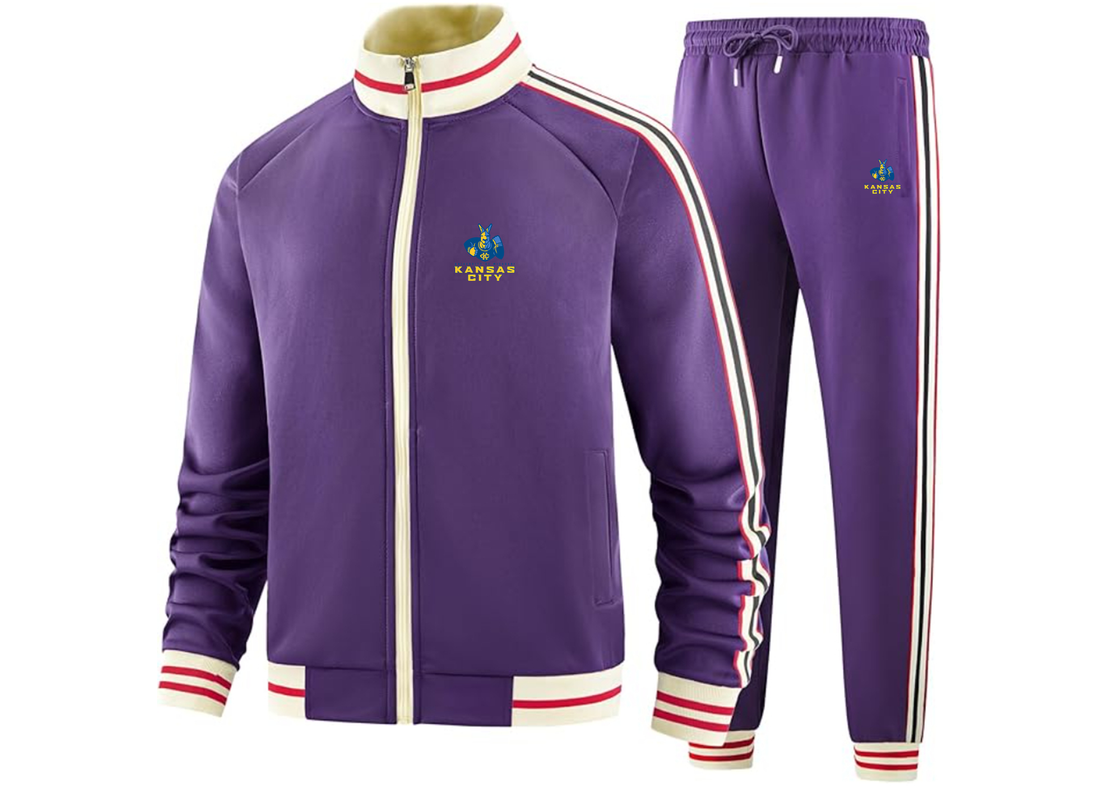 Men's UMKC Kangaroos Two Piece Designer Tracksuit with Bold Striped Accents and Zippered Front Elevated Athletic Wear