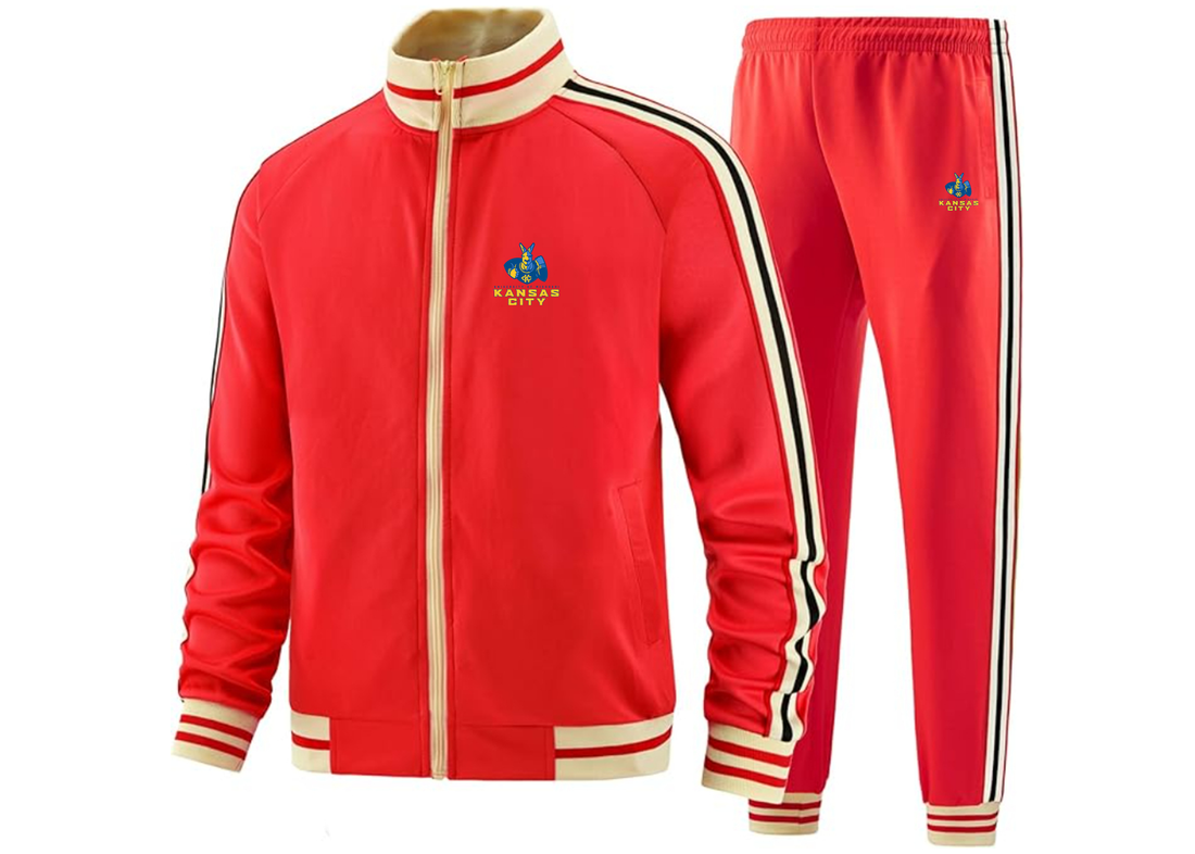 Men's UMKC Kangaroos Two Piece Designer Tracksuit with Bold Striped Accents and Zippered Front Elevated Athletic Wear